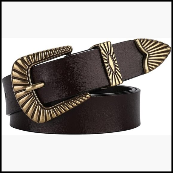 Leather Western Belt with Gold Silver Buckle for Women main image 6